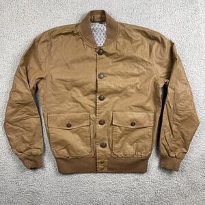 SuitSupply Jacket Mens Small Brown Linen Bomber Teflon Lined Button Up